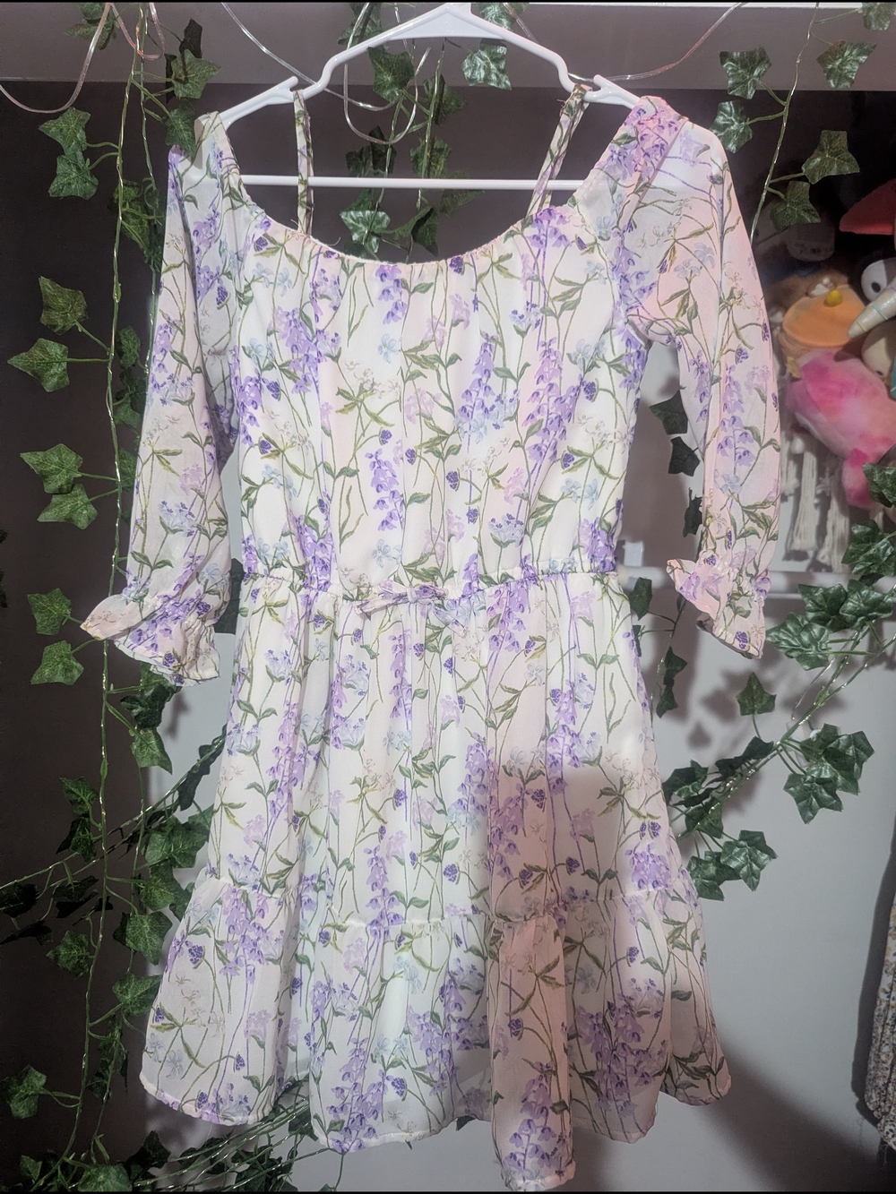 Girls Floral Off-Shoulder Summer Dress in Lavender